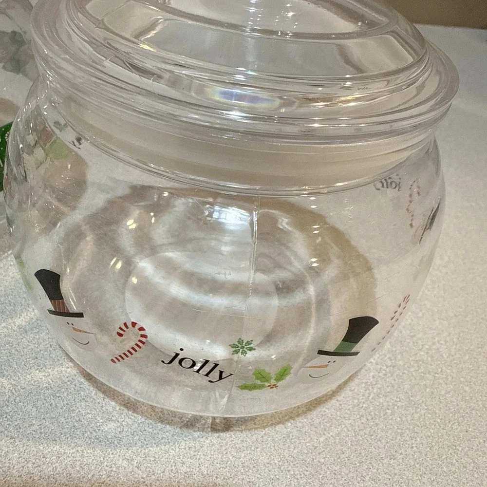 Christmas-themed Plastic apothecary or candy jars With Lids Jolly Snow Man Santa